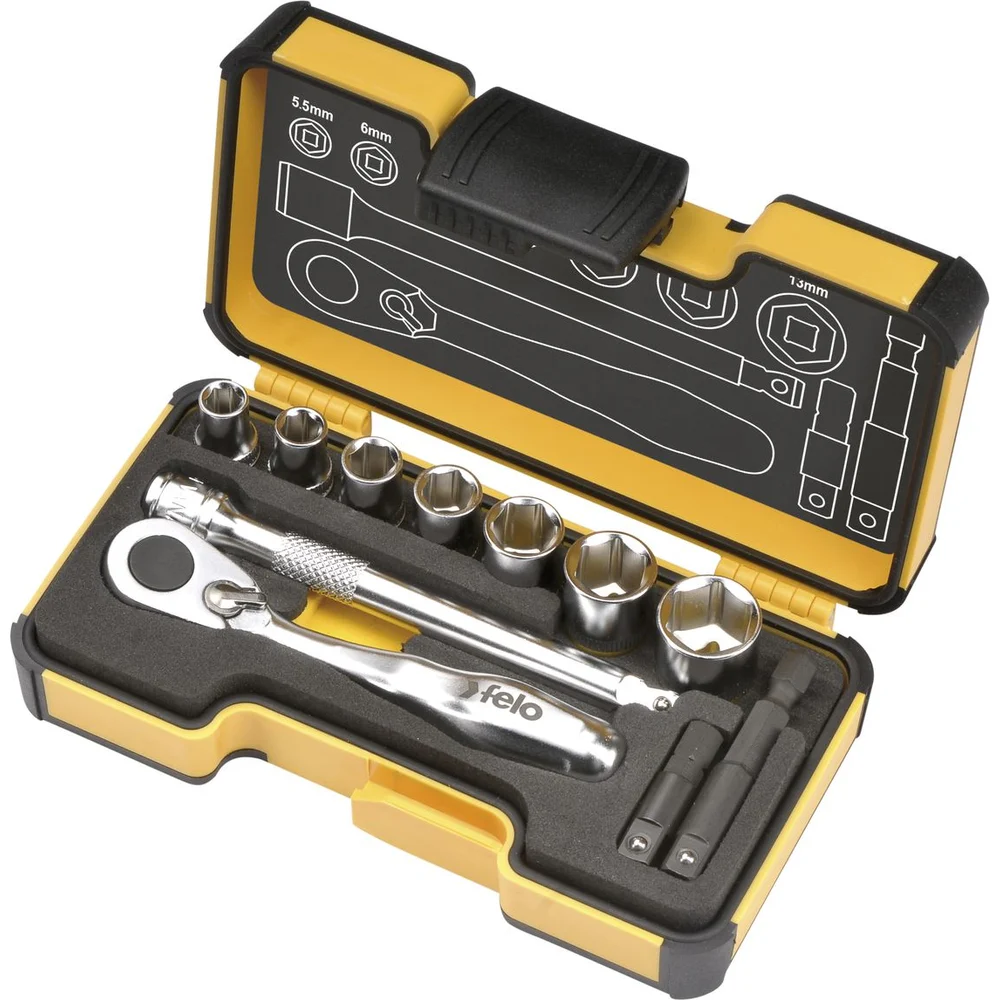 Набор головок с мини трещоткой в кейсе, 11 шт Felo 05771106 — детальное фото