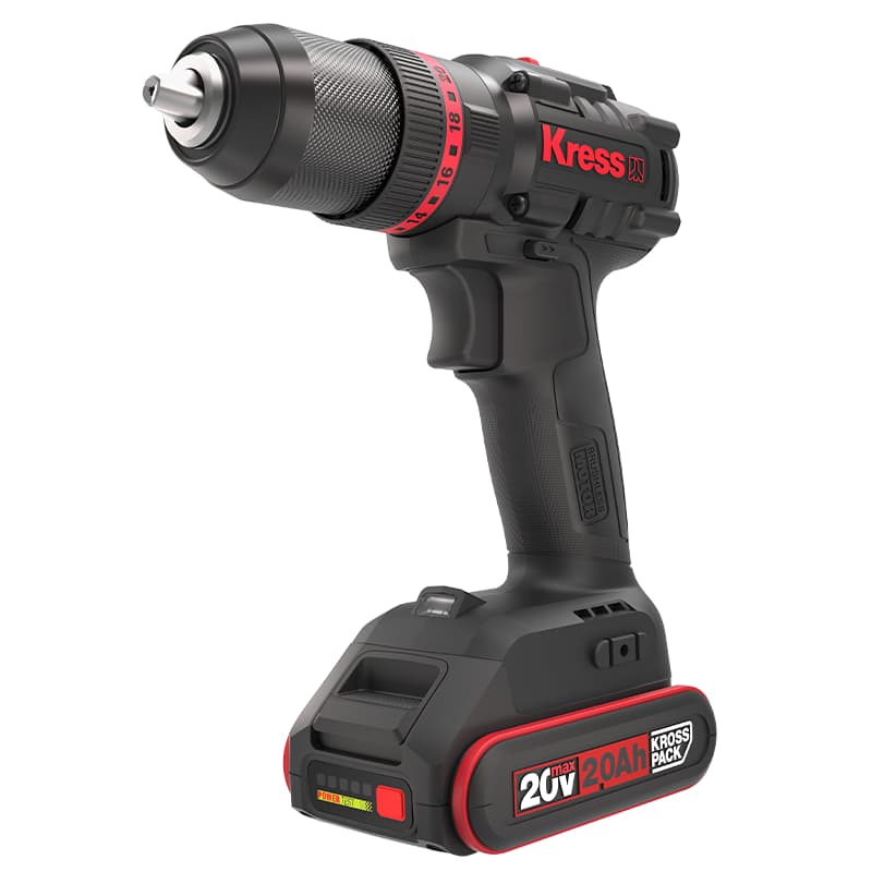 Дрель-шуруповерт ударная KRESS KUC30.1 20V 60Нм бесщеточная аккумуляторная, с 2хАКБ на 2 А*ч и ЗУ в кейсе