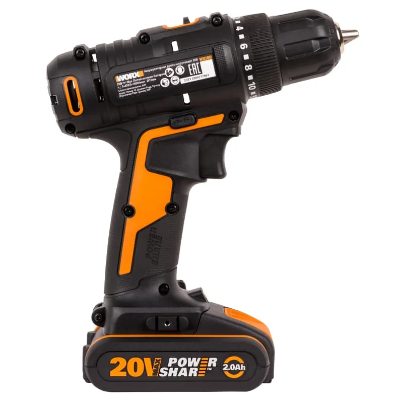 Дрель-шуруповерт WORX WX100 20V 30Нм аккумуляторная — детальное фото
