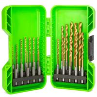 Набор сверл HSS-TiN 1,5-8,0 мм с шестигранным хвостовиком в кейсе Greenworks (22 шт.)