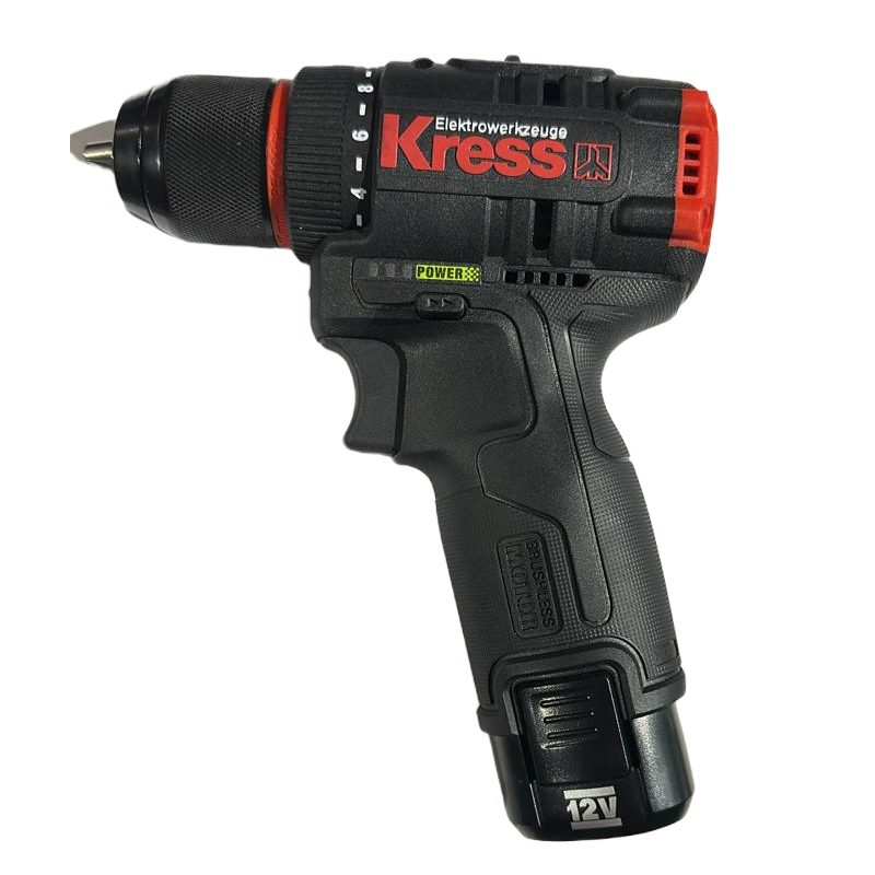 Дрель-шуруповерт KRESS KUA24 12V 40Нм бесщеточная аккумуляторная, с двумя АКБ на 2 А*ч и ЗУ